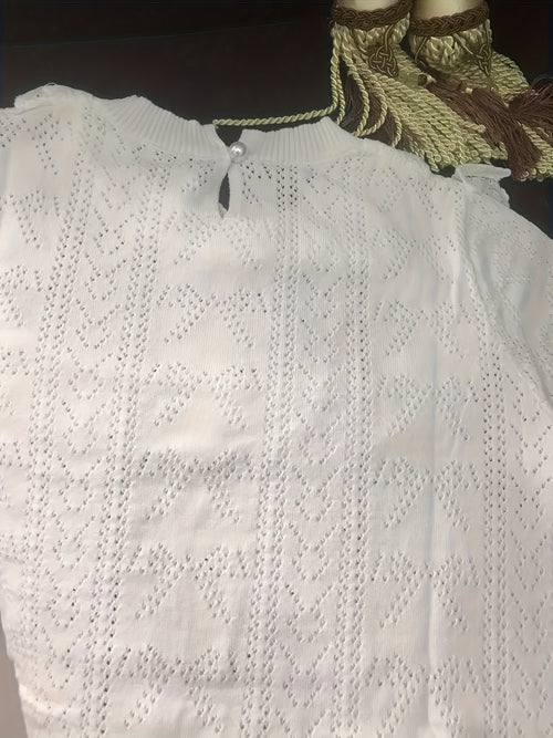 Women Ruffle Lace Hollow Knit Short Sleeve Top
